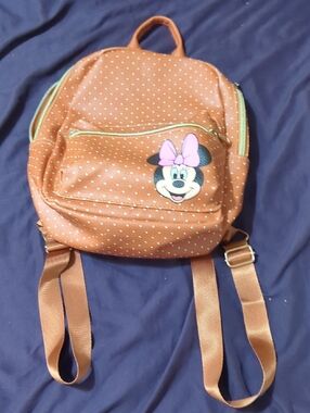 Kids Brown Minnie Mouse Polka Dot Mini Backpack
